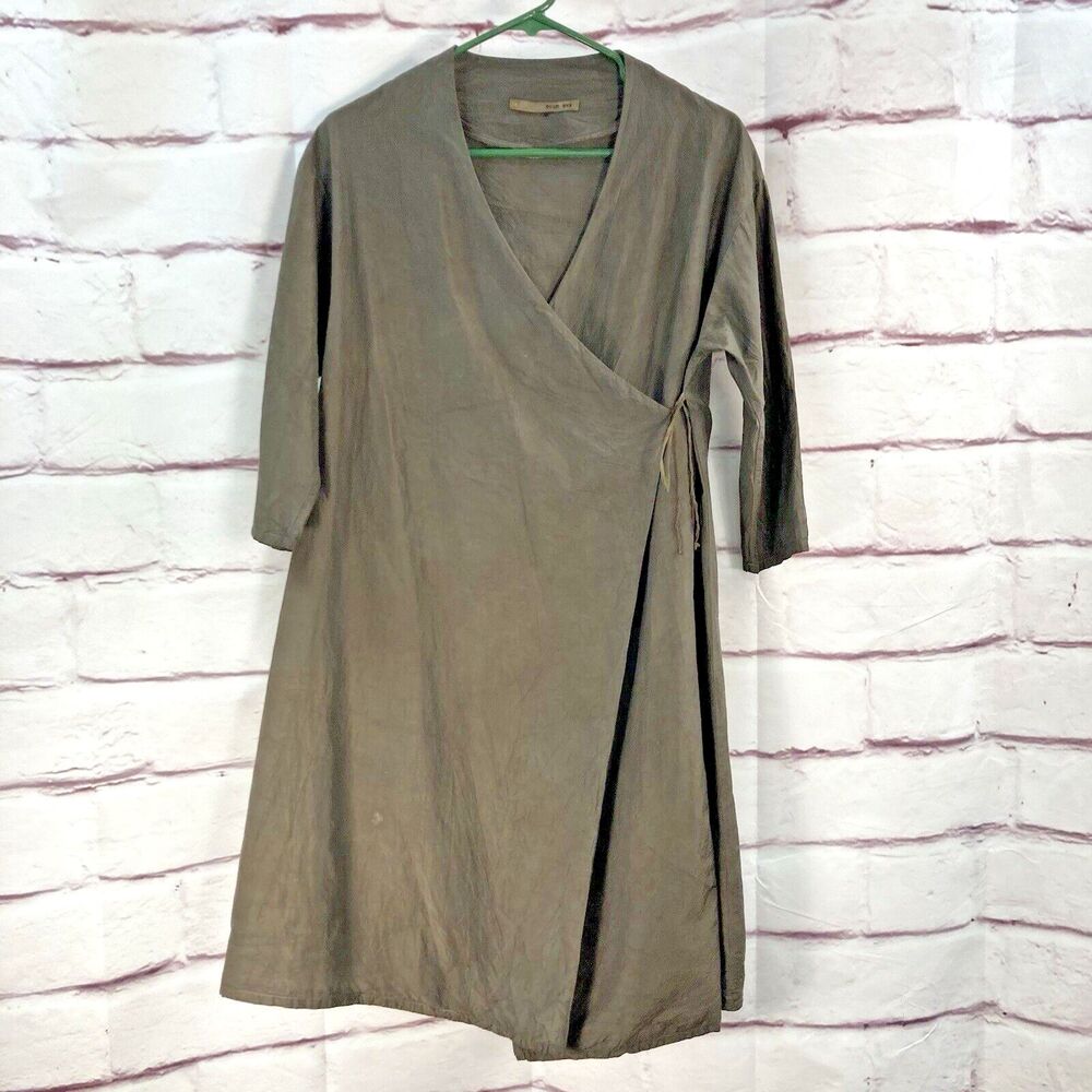 Evam Eva Wrap Dress SZ 2 Silk Cotton Brown Lightweight Midi Natural Fibers